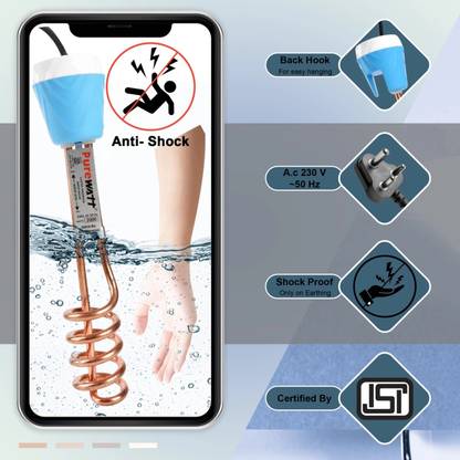 Pure Watt ISI Mark Shock-Proof & Water-Proof PWE012 Copper 2000 W Shock Proof Immersion Heater Rod