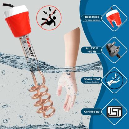 Pure Watt SS022 Copper Water Heater For Home 2000 W Shock Proof Immersion Heater Rod
