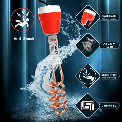 Pure Watt ISI Mark Shock-Proof & Water-Proof PWE013 Brass 2000 W Shock Proof Immersion Heater Rod