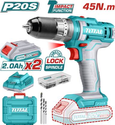 TOTAL 20V 45Nm Lithium-Ion Cordless Impact Drill,Safety System,Fast Charge-TIDLI201452 TIDLI201452 Cordless Drill