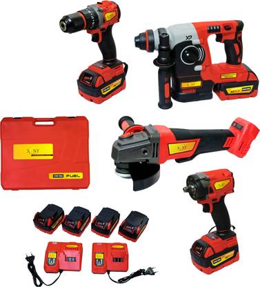 Hakimi XLNT 4PCS COMBO BL 4X5AH BATTERY IMPACT DRILL ANGLE GRINDER HAMMER 26MM, 390NM Cordless Impact Wrench
