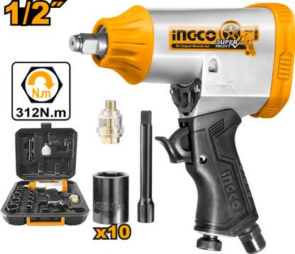 INGCO Air Set,312Nm, With 10 Pcs Socket, 4 Type Connector Pneumatic Impact Wrench