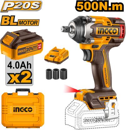 INGCO CIWLI2050 20V Brushless Cordless Impact Wrench 500Nm 3 Speed ,2pcs 4Ah Battery Cordless Impact Wrench