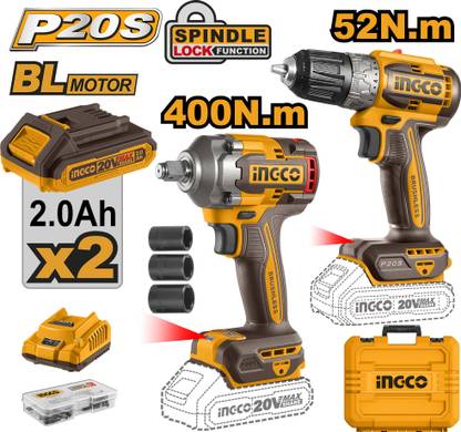 INGCO CKLI20271 Cordless combo 1/2" Impact wrench 400Nm + Impact drill 52Nm Cordless Impact Wrench