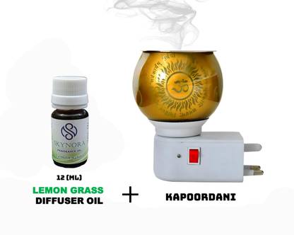 SKYNORA Kapoordani Ganesh Swastik With 10ml LemonGrass AromaOil Glass Incense Holder Set Diffuser Set Lemon_Grass_002