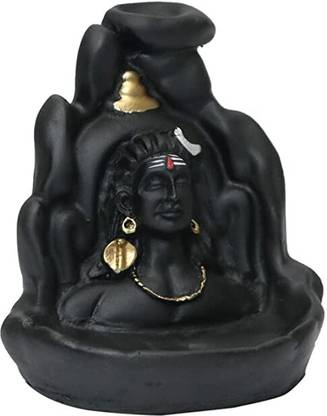 Shapefine Shiva Mahadev Adiyogi Smoke Fountain with 10 Backflow Cones Polyresin Incense Holder Set