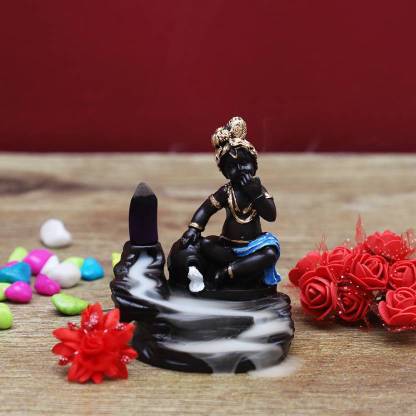Craftam Krishna Smoke Fountain Backflow Incense Holder with 20 Back Flow Incense Cones Polyresin Incense Holder Set