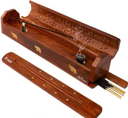 Signamio 2pcs Wooden Sambrani Agarbatti Incense Stick Stand with Extra Ash Catcher Wooden Incense Holder