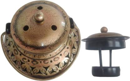 Vandana Collection Incense Holder (Loban) with Floral Design, Traditional Cone Burner Set Iron Incense Holder