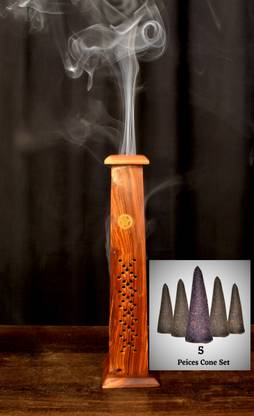 Vrattius Rosewood Pillar Inscense Dhoop/Agarbatti Stand With 5 Cone. Wooden Incense Holder Set