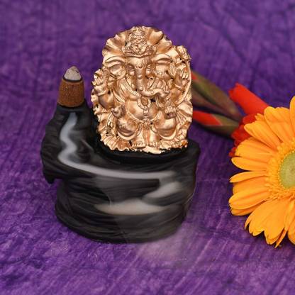 Craftam Ganesha Smoke Backflow Cone Incense Holder With 10 Incense Cones Polyresin Incense Holder Set