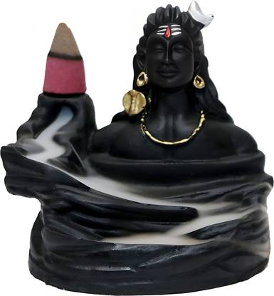 Shapefine Shiva Mahadev Adiyogi Smoke Fountain with 10 Backflow Cones Polyresin Incense Holder Set