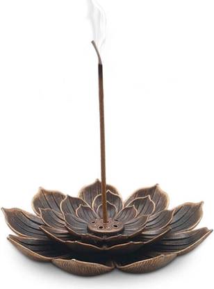 Satyam Kraft 1 Pcs Lotus Flower Design Agarbatti Stand Incense Holder Ash Catcher Brass Incense Holder