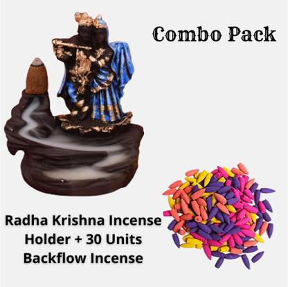 AROHI ENTERPRISES Radha Krishna Backflow Incense Holder With 30 Free Sticks Polyresin Incense Holder