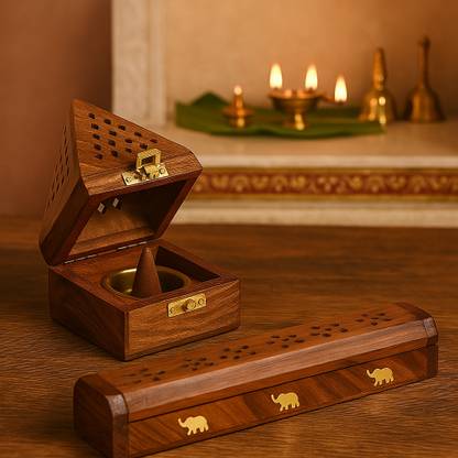 DigiRake Agarbatti & Dhoop Stand Combo, Dhoop Dani Stick Holder, Sambrani Holder For Pooja Wooden Incense Holder Set