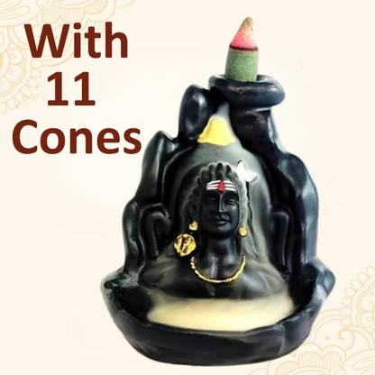 MurtiMall Handmade Polyresin Adiyogi Backflow Idol for Home Decor Polyresin, Marble Incense Holder Set