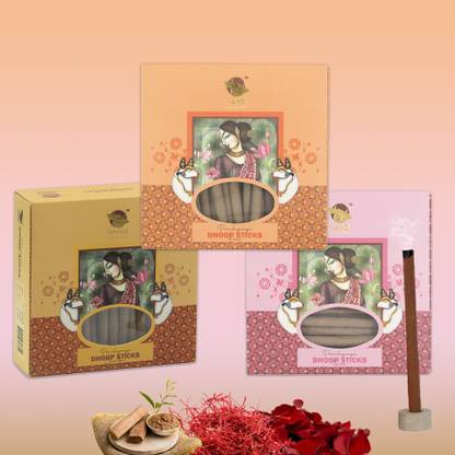 Nandi Panchgavya Cow Dung Dhoop Stick Chandan/Kesar/Rose Incense For Pooja, Home, 150 Stk