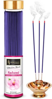 DOKCHAN Suahni Premium fragrance Incense Stick|No Charcoal|Natural Essential Oils |Low Smoke 100% Herbal Fragrance Suhani Agarbatti | 100g Stick Each Bottle