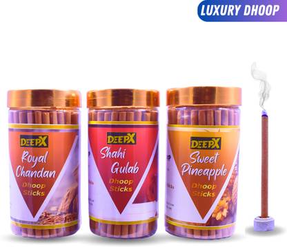 deepx Royal Chandan & Sweet Pineapple & Shahi Gulab Dhoop Sticks - Premium Dhoop Stick Pooja Dhoop Sticks, Dry Dhoop Sticks, Dhoop Sticks For Home