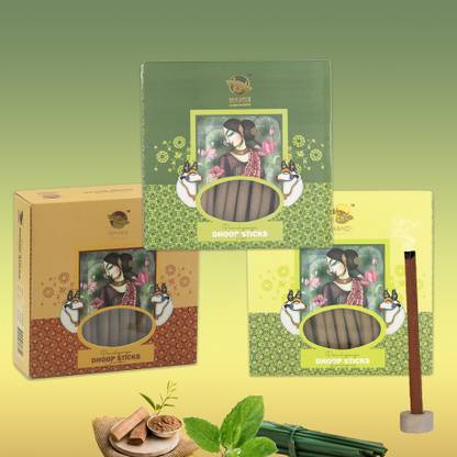 Nandi Panchgavya Cow Dung Dhoop Stick Chandan/Tulsi/Lemongrass Incense For Pooja, Home, 150 Stk