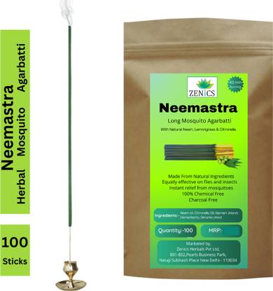 Zenics Mosquito Incense Stick 100 Repellent Citronella Incense Sticks 8" long Neem Lemongrass Anti mosquito agarbatti, low smoke - super saver pack