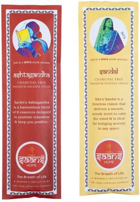 SAANS HOME Premium Charcoal-Free Incense Sticks Collection - 50 Sticks Each Ashtagandha + Sandal