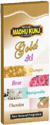 MADHUKUNJ INCENSE STICKS (GOLD 4IN1) / AGARBATI / DHUPA KATHI / (PACK OF 3) CHAMPA,ROSE,CHANDAN,RAJANIGANDHA