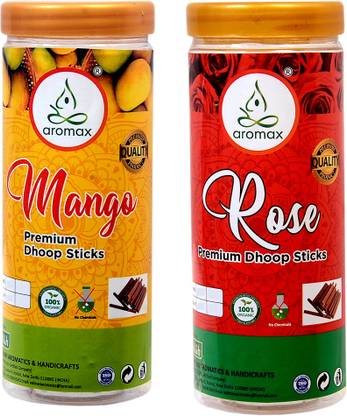 Aromax PREMIUM DRY DHOOP MANGO ROSE INCENSE STICKS (100GMSX2) MANGO, ROSE