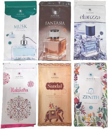 ALAUKIK Premium Incense Sticks Combo Pack of 6 - Zipper Combo-3 (110 gm x 6=660 gm) Musk, Fantasia, Elanzza, Nakshatra, Sandal, Zenith