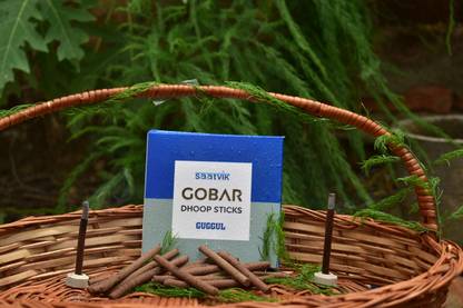 saatvik Gobar Dhoop Sticks - Guggal Fragrance with Natural Cow Dung-Purifying Meditation Gugglu