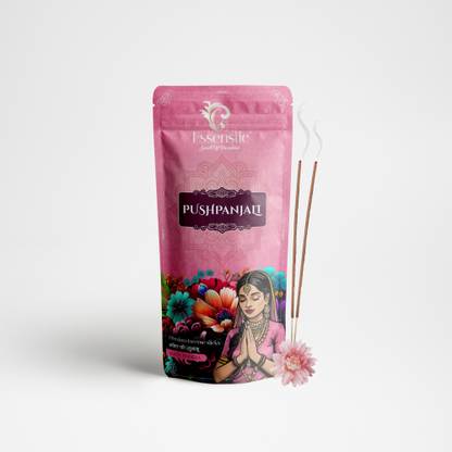 Essenstic 100% Natural Agarbatti Zipper Pouch Pack | 9" Inches Long & Charcoal Free Incense Sticks Pushpanjali