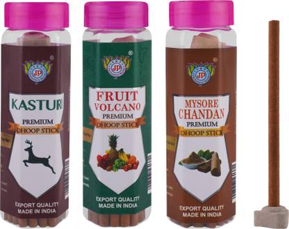 J.P.Perfumery Works KASTURI, FRUIT VOLCANO, MYSORE CHANDAN PREMIUM DHOOP STICK COMBO PACK