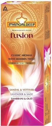 MANGALDEEP PREMIUM QUALITY INCENSE FUSION SANDAL & VETTIVER, LAVENDER & SAGE, SAMBRANI & OUD