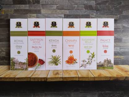 ALAUKIK Solitaire Incense Sticks Combo Pack of 6 - Combo-32 (90 gm x 6=540 gm) Royal, Saffron Rose, Kewda, Champa, Sugandhi Bella, Palace