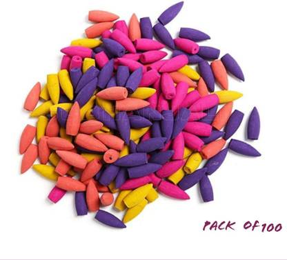 INCENS Backflow Incense Dhoop Cones Reverse Cones for Smoke Fountains - 100 Pc Cented, Multi colour, Multi fragrance