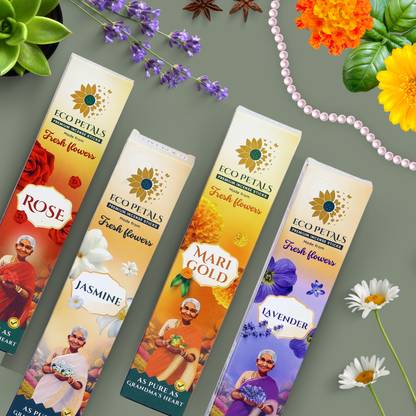 ECO PETALS ECOPETALS | Agarbatti | Incense Sticks | 4 in 1, Rose, Lavender, Jasmine, Marigold