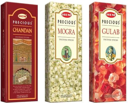 Hem 3 in 1 Assorted Fragrance Precious Incense Sticks Pack of 3 Chandan, Mogra, Gulab