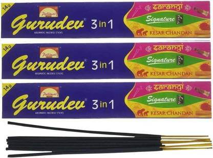 PRABHU Pack of 3 (10 Sticks Per Box) Gurudev 3-In-1 Premium Agarbattis Incense Sticks Scented