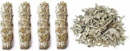 Essencioshop INDIAN WHITE SAGE 4 BUNDLES (25-30 GM) AND 100 GM LOOSE SAGE LEAVES sage