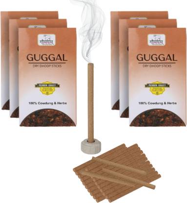 Gaumayam GUGGAL Dhoop 60 Premium Organic Dhoop Sticks Herbal Natural Panchgavya Dhoop Incense with Incense holder Bambooless Charcoal Free