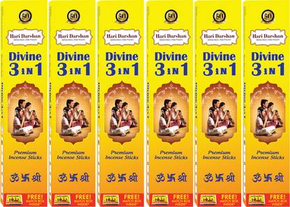 Hari Darshan Three-in-One Premium Incense Sticks Agarbatti (Pack of 6, 105g Each) Multi-Fragrance