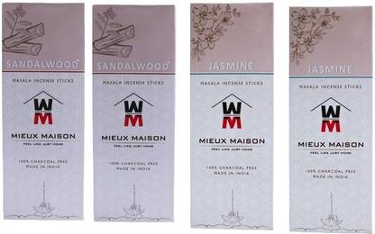 MIEUX MAISON Premium Masala Combo of Jasmine 2-Pc and Sandalwood 2-Pc Incense Sticks Jasmine, Sandalwood