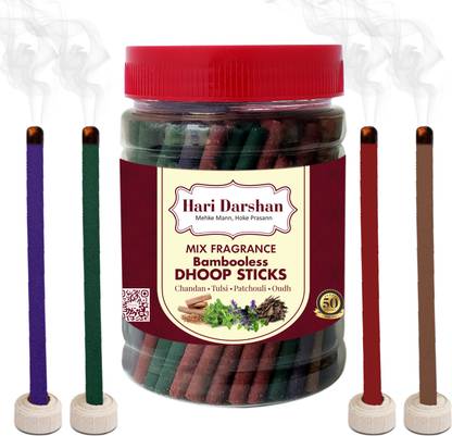 Hari Darshan Mix Fragrance Bamboo Less Incense Sticks ( 100 Sticks, 25 Each) Chandan, Oudh, Patchouli, Tulsi