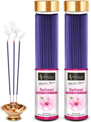 DOKCHAN Suahni Premium fragrance Incense Stick|No Charcoal|Natural Essential Oils |Low Smoke 100% Herbal Fragrance Suhani Agarbatti | 100g Stick Each Bottle