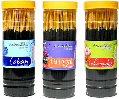 Arovedika LOBAN 1 GUGGAL 1 LAVENDER 1 BOX BLACK PREMIUM INCENSE STICKS ( 450GM PER BOX) LOBAN, GUGGAL, LAVENDER