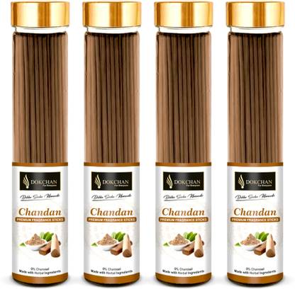 DOKCHAN Chandan Sandalwood No Charcoal 100% Herbal Natural Essential Oils Incense Sticks Chandan Sandal Wood