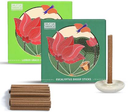 Help us Green Ecofriendly Mosquito Repellent & Good Vibes Pack Natural Insect Repellent & Refreshing Fragrances Bamboo & Charcoal Free Incense Sticks (Lemon Grass & Eucalyptus Fragrance, 50 Incense Sticks Stick, Combo Pack of 2) Lemon Grass & Eucalyptus