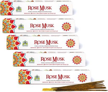 Airtick Box Pack of 5 (8 Sticks Per Box) Rose Musk Premium Agarbathi Incense Sticks Rose Musk