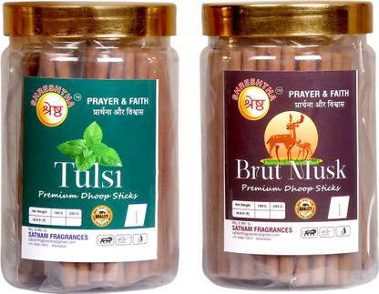 SHRESHTHA PREMIUM TULSI BRUT MUSK BAMBOOLESS DRY DHOOP INCENSE STICKS AGARBATTI TULSI, BRUT MUSK