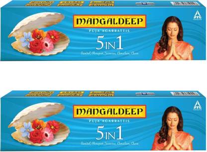 MANGALDEEP Puja Agarbattis 5 IN 1 Sandal, Bouquet, Jasmine, Amalum, Aeon